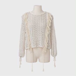 NWT See By Chloé. Ivory Tasseled Crochet-Knit Top. French Size 40 (US 8)